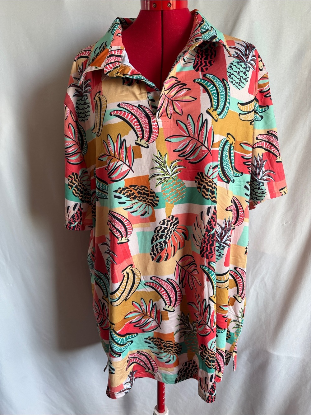 Tropical Short-Sleeve Polo in Coral, Mint & Yellow
